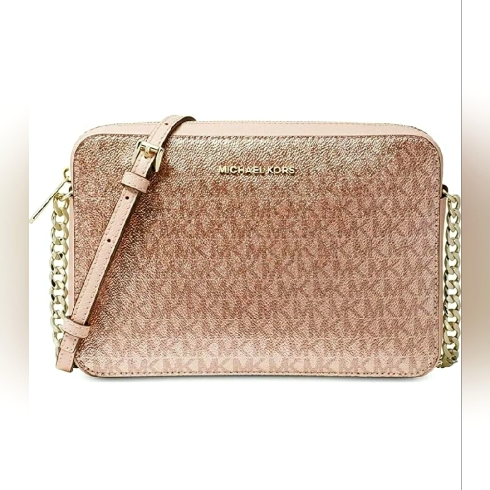 NWOT - Michael Kors Metallic Rose Gold Jet Set Crossbody bag